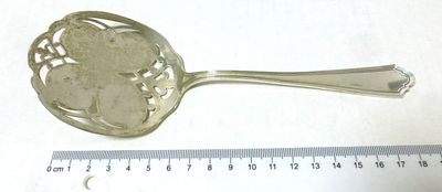 Sterling silver serving spoon, with sawed craft. Art nouveau, 61 gm