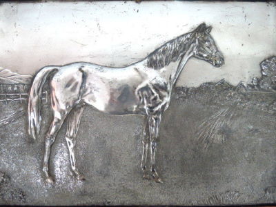 Pewter plaque, a horse, late 19th c