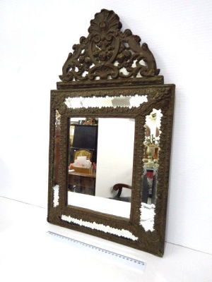 Crystal wall mirror, hammered copper frame