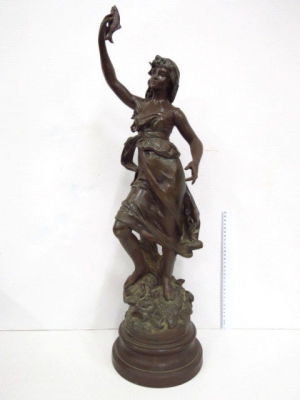 Kossowski - Spelter figurine, young girl with fish, signed