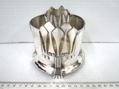 Pewter wine bottle holder, Art Nouveau pattern, by WMF (repaired damages )