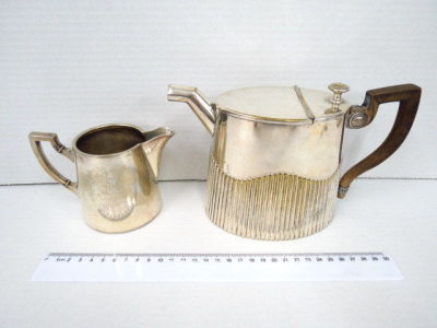 Small silver plated coffeepot and milk jar, by WMF, 1920’s
