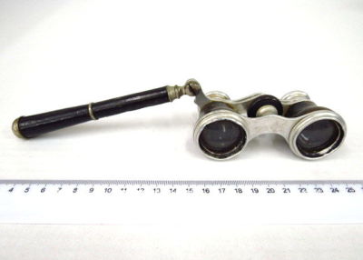 Opera glass with handle, leather covered aluminum