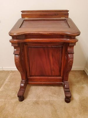 Victorian-Style Wooden Davenport Desk with Brass Accents. Victorian-style Davenport desk crafted 