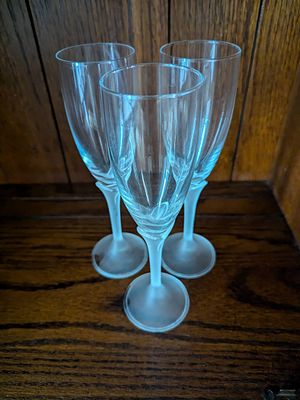 Set of Three Frosted Stem Champagne Flutes. Set of three elegant champagne flutes with clear 
