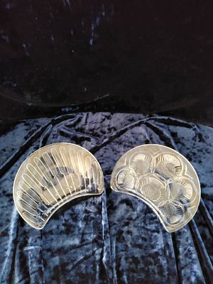 Set of Two Clear Glass Divided Serving Plates. Set of two semi-circular clear glass serving 
