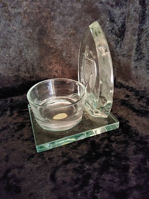 Glass Display with Holder for Tealight or Keepsake, with an Angel Etched into a Decorative Backplate