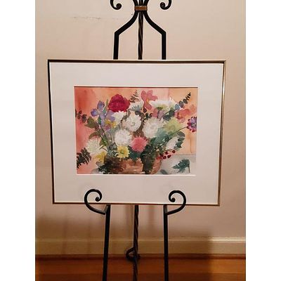 L Finke Original Watercolor Painting - Floral Bouquet Still Life, Hand-Signed, Framed 