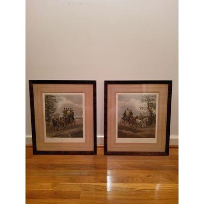 Pair of Vintage Style Framed Equestrian Prints - Horse-drawn Carriages, Detailed Sporting Art 