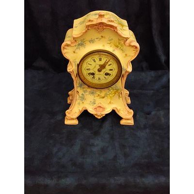 Antique French Porcelain Mantel Clock - Rococo Style, Hand-Painted Floral & Putti Motif, Roman 