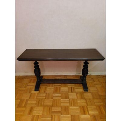Dark Brown Trestle Table - Ornate Carved Baluster Legs, Sturdy Construction, Rectangular Top. A 