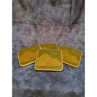 Harrods Building Design Coasters - Set of 4, Cork Backed, Iconic London Store Etching, Dark 
