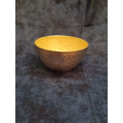 Hammered Metallic Small Decorative Bowl - Yellow-Gold Enamel Interior, Versatile Trinket Dish. Th 