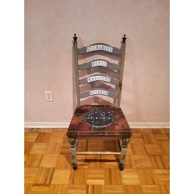 Custom Painted Decorative Accent Chair - New Orleans Theme, Hand-Painted Street Names, Water 