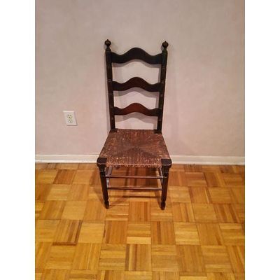 Ladder Back Dining Chair - Rush Seat, Wavy Slats, Dark Brown Finish, Traditional Style. This 