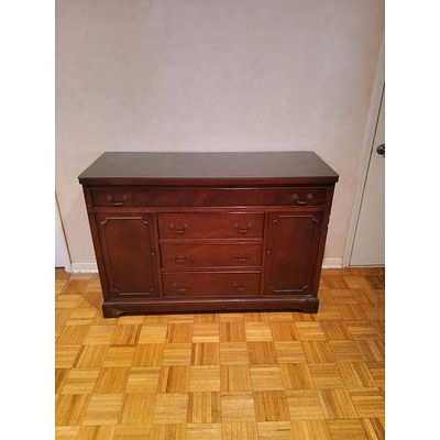 Traditional Wooden Buffet or Credenza - Two Doors, Three Drawers, Felt-Lined Top Drawer 