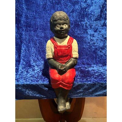 Vintage Garden Statue Boy in Overalls Black Red White 11. Vintage painted garden statue 