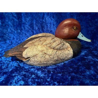 Hand-Carved Wooden Duck Decoy Male Red Head Gosset Bronze Reddish Brown Tan Black. Hand-carved 