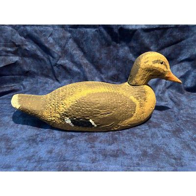 Vintage Duck Decoy Hand-Painted Brown and Yellow Tones Traditional Hunting Style. Vintage 