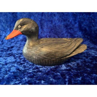 Hand-Carved Wooden Duck Figurine Black with Orange Beak Rustic Deco-Style. Hand-carved wooden 