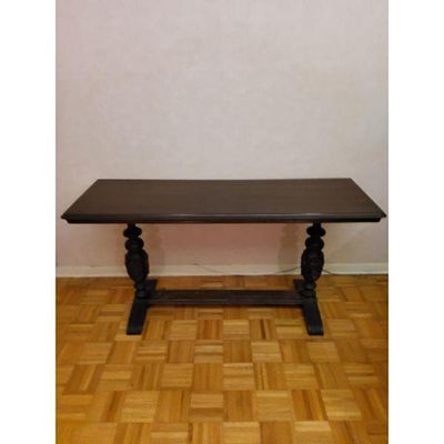 Trestle Table Carved Legs Dark Brown Wood Console or Accent Piece. Dark brown wood trestle table 