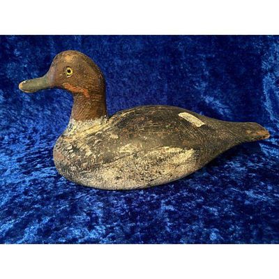 Hand-Carved Wooden Duck Decoy Brown Head Weathered Paint Collectible. Hand-carved wooden duck 