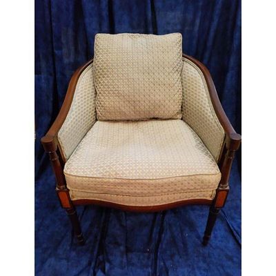 Upholstered Armchair Geometric Beige Fabric Dark Wood Frame Tapered Legs. Upholstered armchair. 