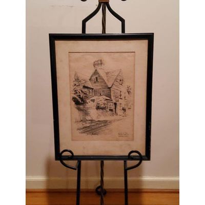Framed Pencil Drawing The House of the Seven Gables Sepia-Toned Black Frame Signed J.G. Murray. F 