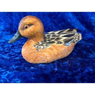 Hand-Carved Duck Decoy Cinnamon Teal Drake Brown Orange Black by Mike Grady. Hand-carved 1/2 