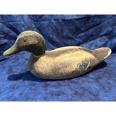 Hand-Carved Wooden Duck Decoy Mallard Style Green Head Weighted Base. Hand-carved wooden duck 