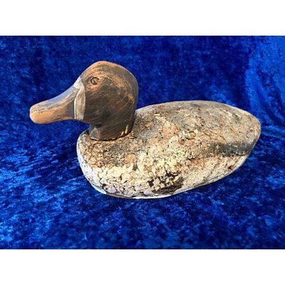 Hand-Painted Wooden Duck Decoy Brown White Gray Tones Distressed Vintage Style. Hand-painted 