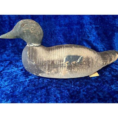 Wooden Duck Decoy Hand-Carved Antique Grey Brown Metal Keel. Hand-carved antique wooden duck 