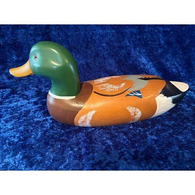 Wooden Duck Decoy Hand-Painted Mallard Green Head Brown Body Vintage Style. Hand-painted wooden 