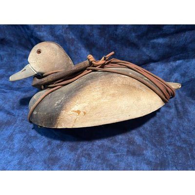 Hand-Carved Wooden Duck Decoy Brown Grey Tones Weighted Base Painted Aged Condition. Hand-carved 