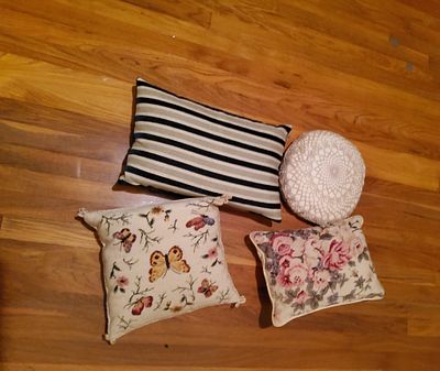 Decorative Throw Pillows Assorted Shapes Patterns Multi-Color Striped Floral Designs. Set of 