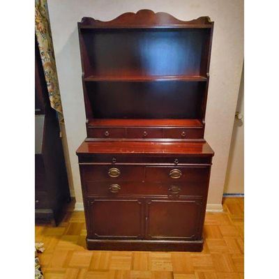 Dark Cherry Hutch Desk - Traditional Design Brass Hardware Wood Finish. Dark cherry wood 