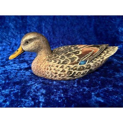 Hand-Carved Wooden Duck Decoy Mallard Hen Brown Beige Tones Signed Frank H. Goslin. Hand-carved 