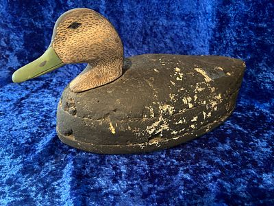 Hand-Carved Wooden Duck Decoy DarkLight Brown Body Rustic Decor Distressed Finish. Hand-carved 