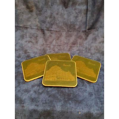 Harrods Coasters Iconic Building Design Set of Four Green Gold. Set of four square Harrods 