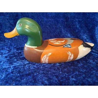 Wood Duck Decoy Hand-Painted Mallard Green Head Brown Body Decorative Style. Hand-painted 