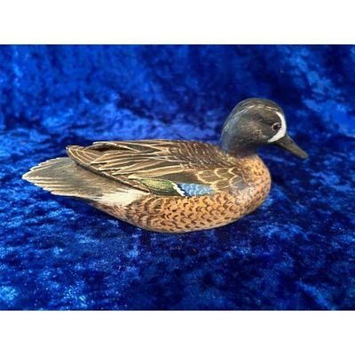 Hand-Carved Wooden Duck Figurine Blue Wing Teal Drake Multi-Color Signed Mike Frady. Hand-carved 