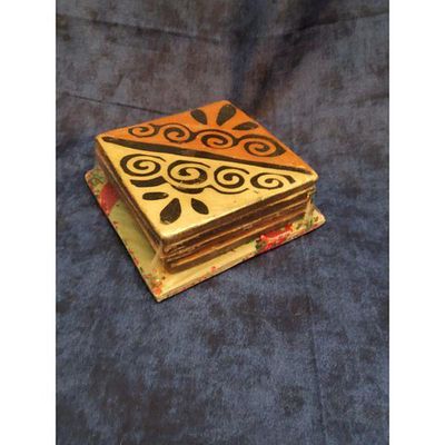 Decorative Box Hand-Painted Abstract Swirl CreamOrangeBlack 4.5. Hand-painted decorative square 