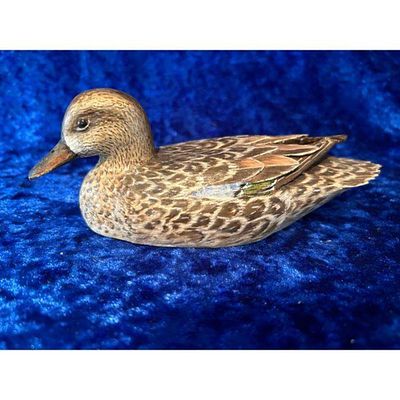 Hand-Carved Wooden Duck Decoy Blue Wing Teal Hen Brown Signed Mike Grady. Hand-carved wooden 