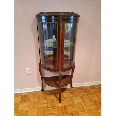 Curio Cabinet Vintage Design Dark Brown Wood Glass Brass Accents. Vintage dark brown wood and 