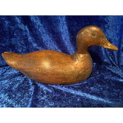 Wooden Sculpture Duck Decoy Hand-Carved Bronze Finish Vintage. Vintage hand-carved wooden duck 