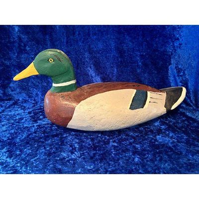 Hand-Painted Wooden Duck Decoy Mallard Drake Green Head Brown White Body Collectibles by. Hand-pa 