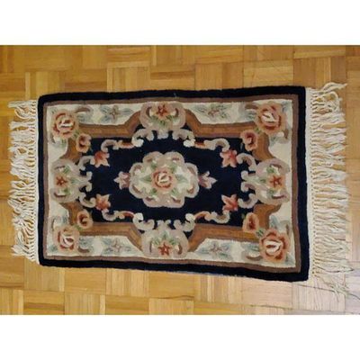 Small Accent Rug Floral Design Dark BlueBeige 48x30. Small accent rug with a traditional floral 