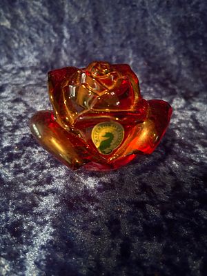 Crystal Figurine Red Amber Rose Waterford Crystal Elegant Decorative Piece by Waterford. Glass 