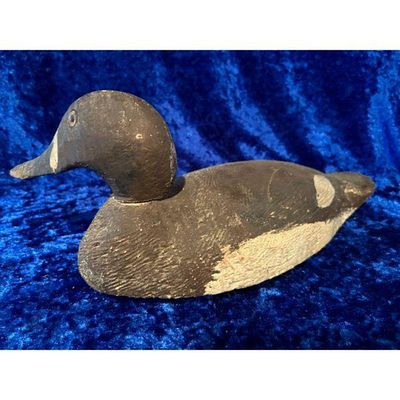 Carved Wooden Duck Decoy Dark Brown White Weighted Base Weathered Vintage Style. Carved wooden 