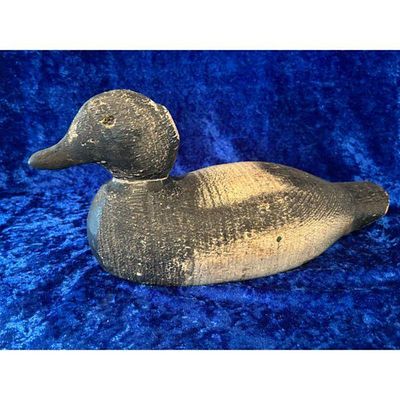 Wooden Duck Decoy Hand-Carved Weathered Black White Significant Wear. Wooden duck decoy 